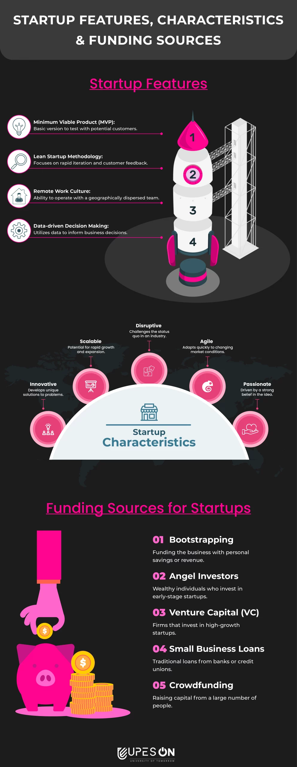 startup features, characteristics and funding sources